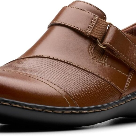 Womens Leather Casual Shoes Tan Size 10 Wide Rubber Sole Slip-On Comfort